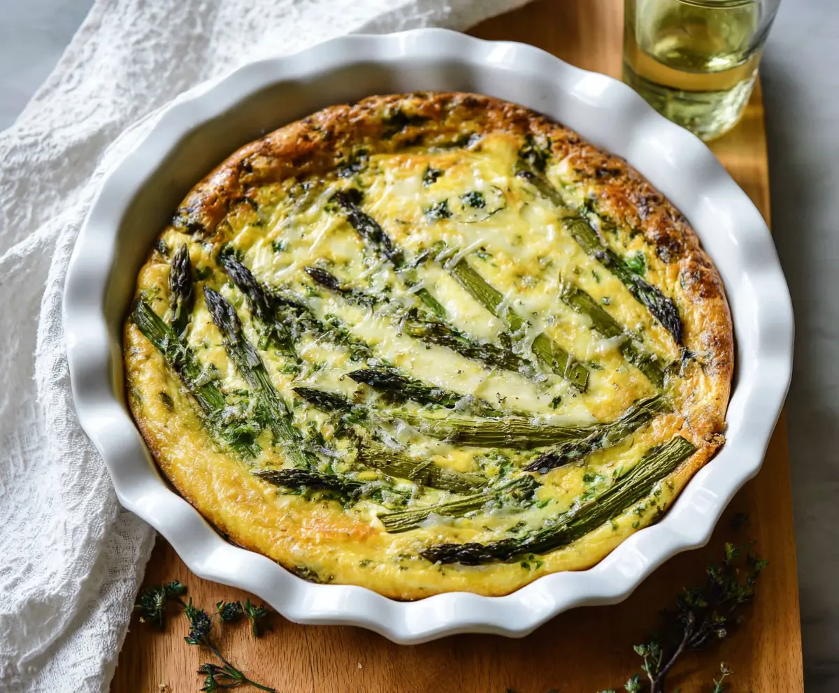 Delicious crustless asparagus quiche with fresh green asparagus and creamy filling, perfect for breakfast or brunch.