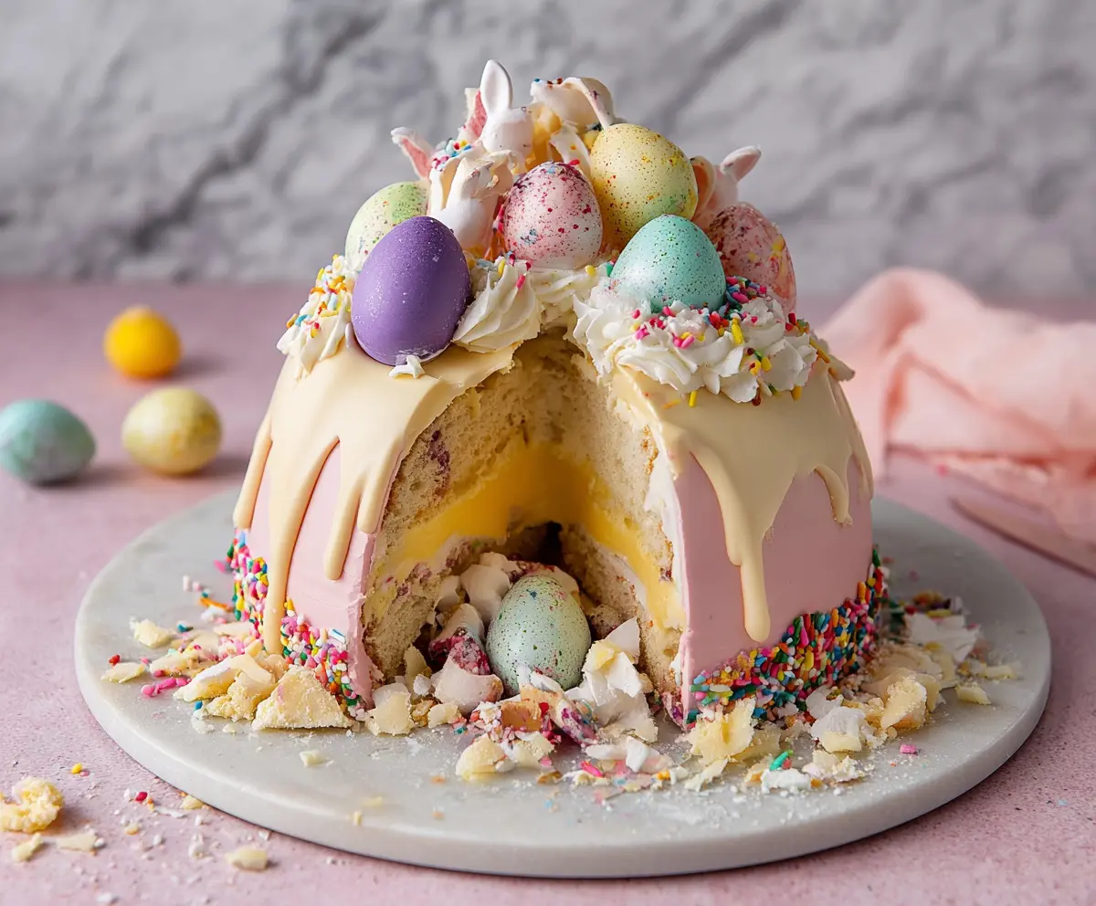 Delicious Epic Easter Egg Smash Cake with colorful frosting and festive decorations.