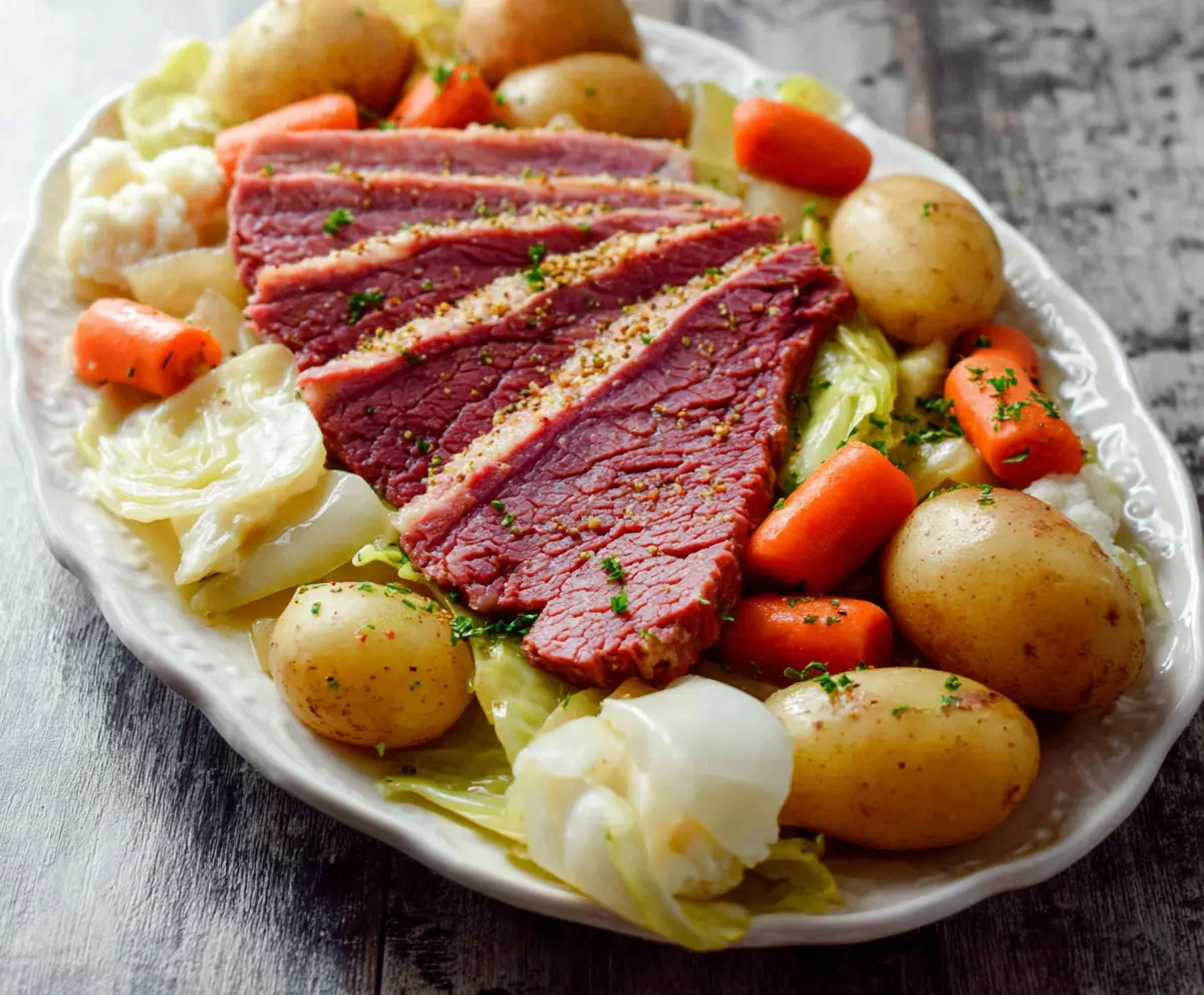 Delicious Instant Pot corned beef and cabbage served on a plate, perfect for a hearty family dinner.