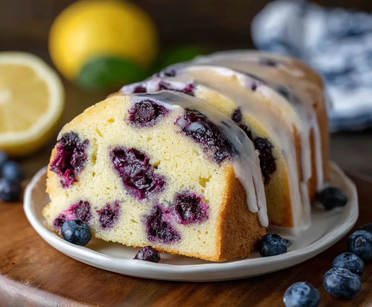 Delicious Lemon Blueberry Pound Cake with fresh blueberries and a zesty lemon glaze