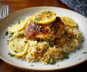 Delicious lemon chicken served with fluffy rice on a plate, perfect for a flavorful dinner recipe.