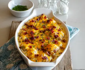 Creamy Cheesy Ranch Potatoes with golden-brown topping, perfect for a flavorful side dish.