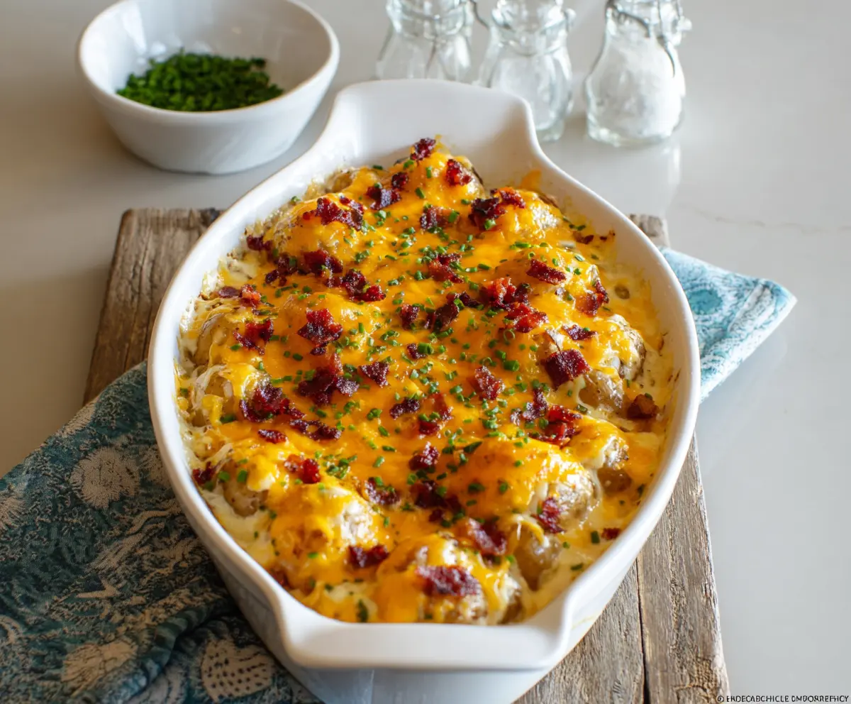 Creamy Cheesy Ranch Potatoes with golden-brown topping, perfect for a flavorful side dish.