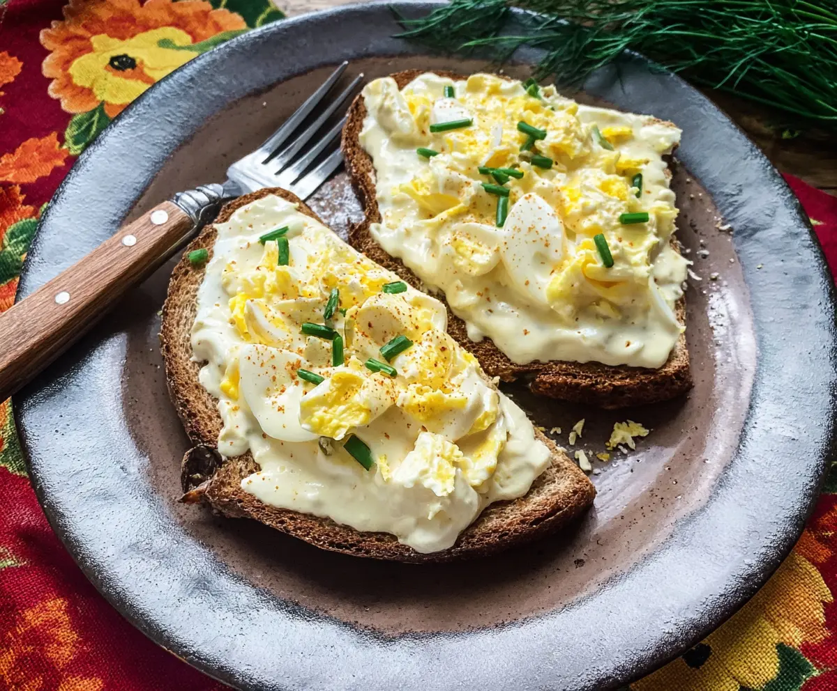 Delicious creamy eggs served on toasted bread, perfect for breakfast or brunch.