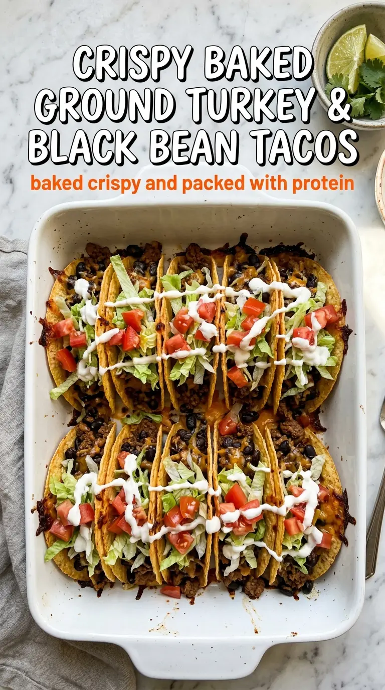 Crispy Baked Ground Turkey & Black Bean Tacos crispy seasoned shells colorful toppings