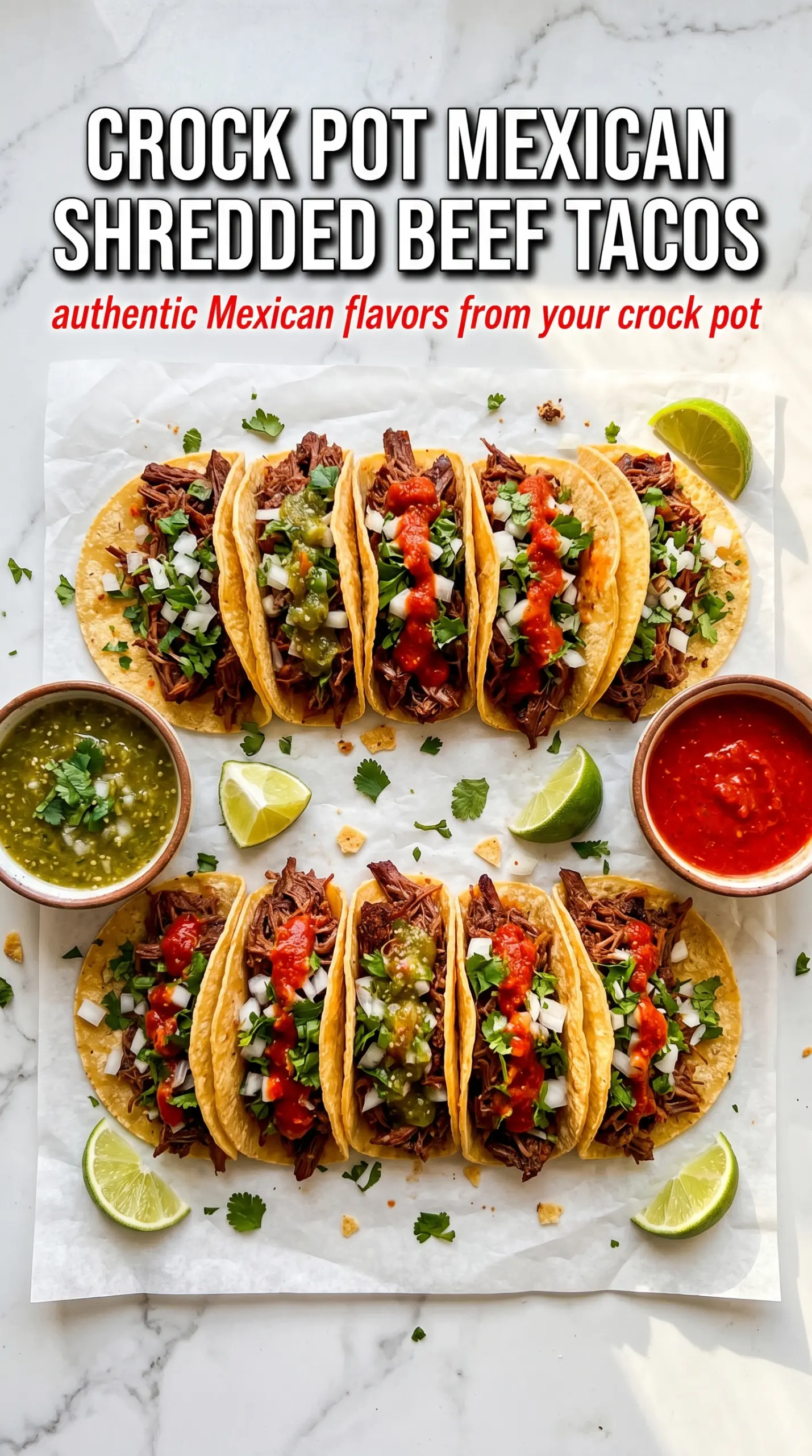 Crock Pot Mexican Shredded Beef Tacos tender shredded beef, colorful toppings