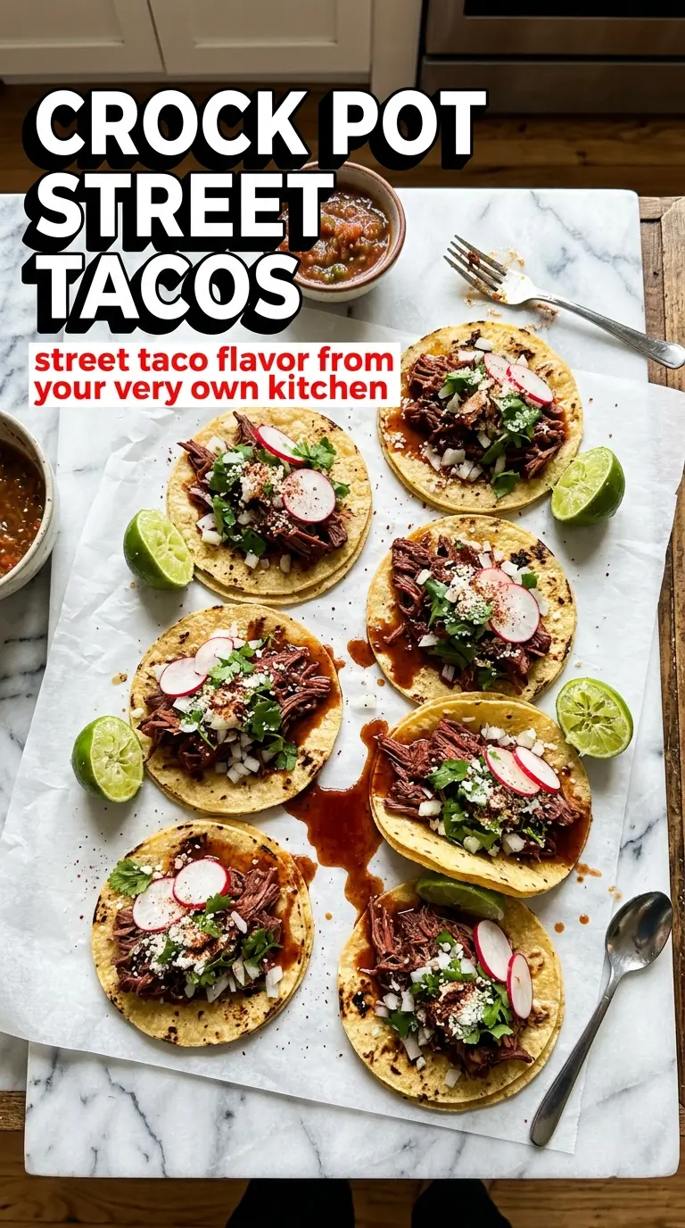 Crock Pot Street Tacos tender beef, fresh toppings, corn tortillas