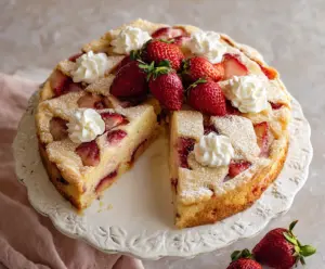 Delicious French Strawberry Cake with fresh strawberries and layers of sponge cake, perfect for dessert.