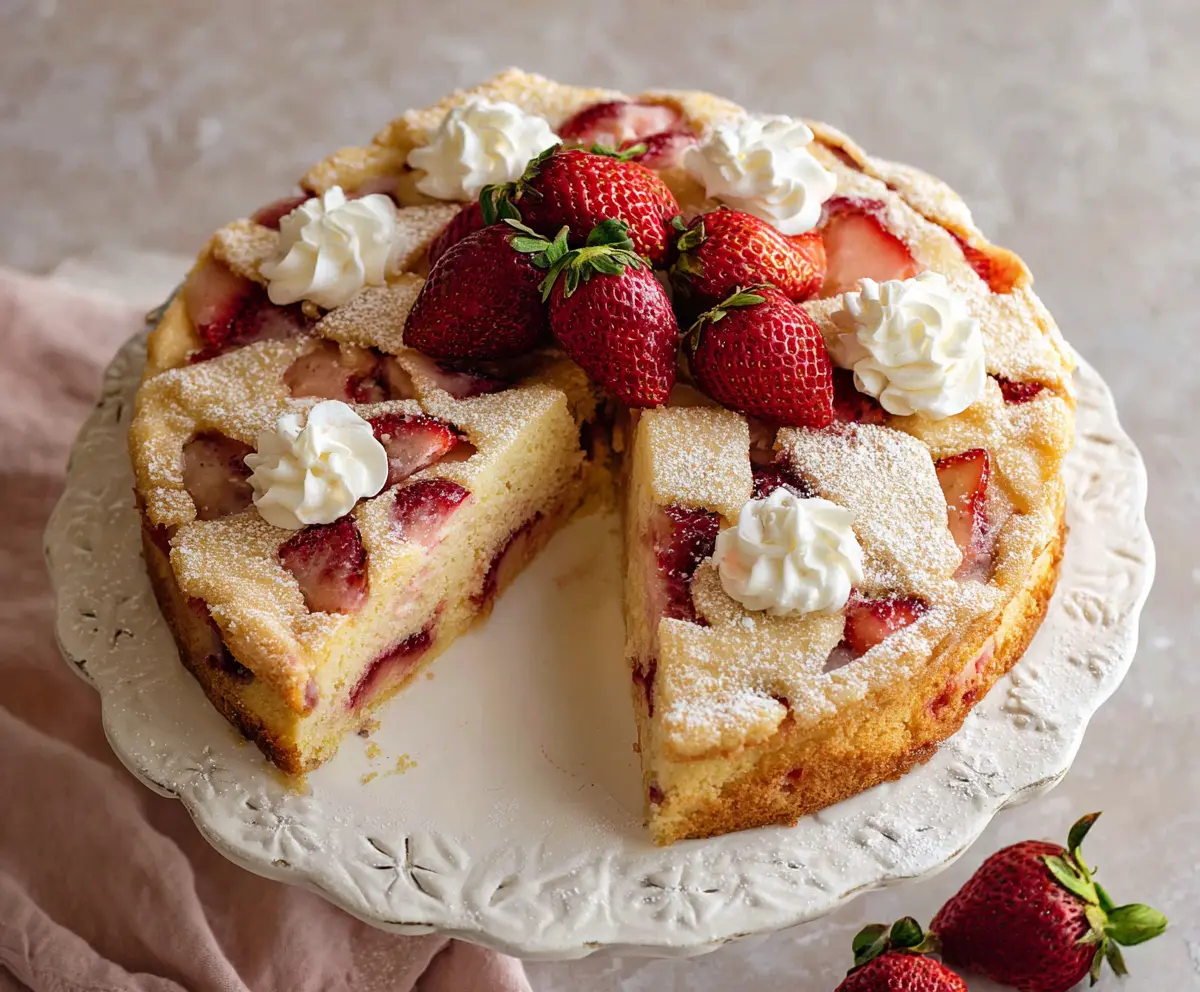 Delicious French Strawberry Cake with fresh strawberries and layers of sponge cake, perfect for dessert.