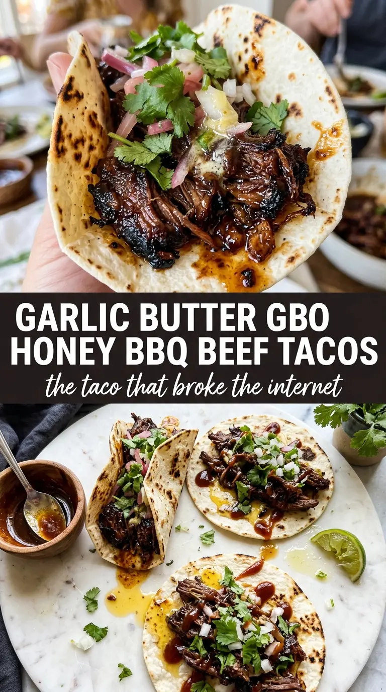 Garlic Butter Honey BBQ Beef Tacos glossy caramelized