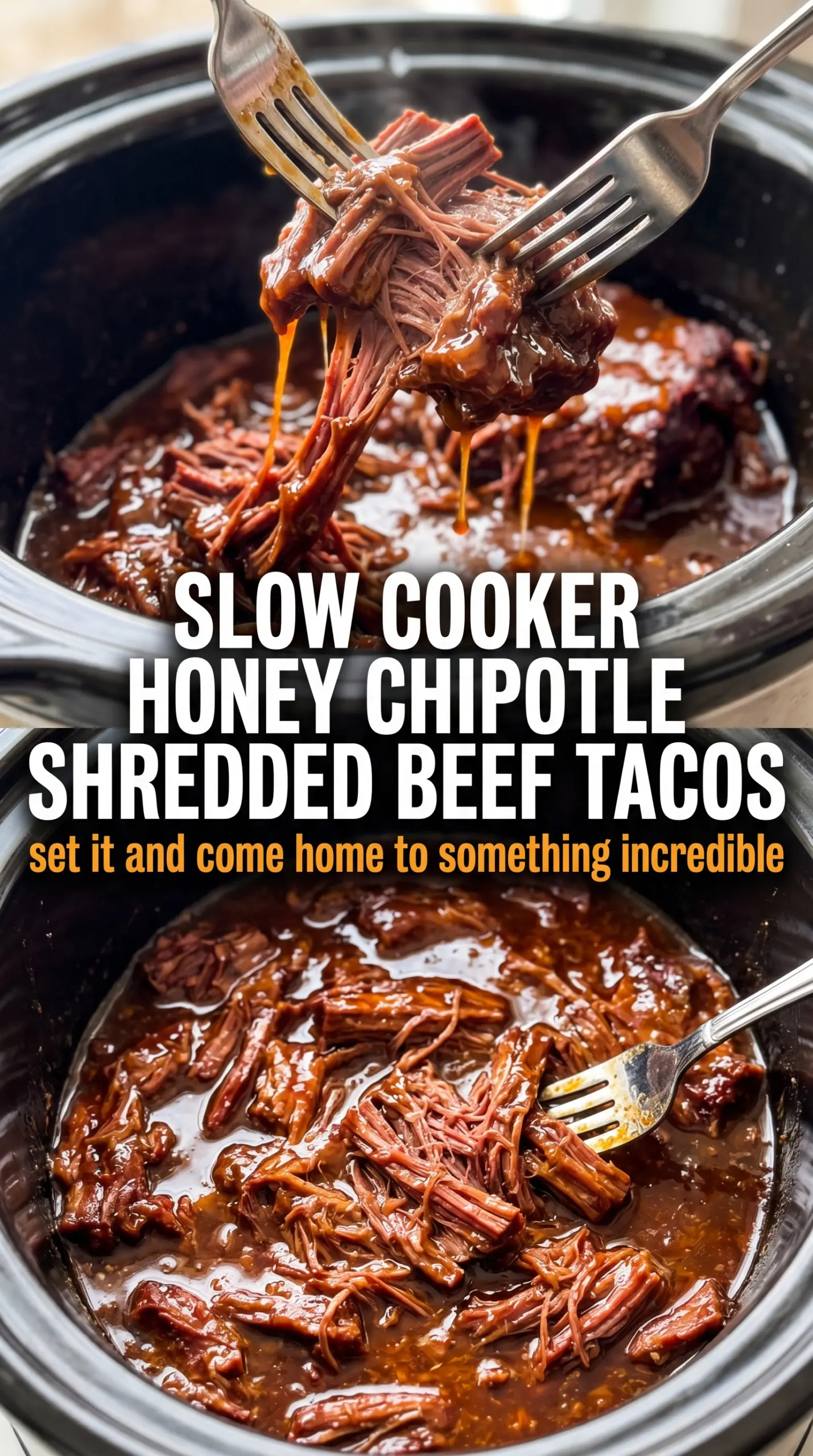 Slow Cooker Honey Chipotle Shredded Beef Tacos glossy smoky tender