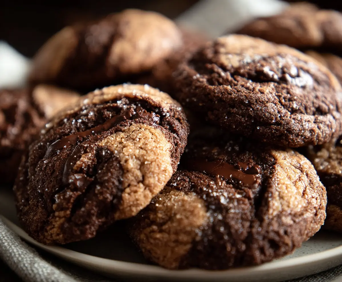 Delicious Sourdough Chocolate Peanut Butter Swirl Cookies on a plate, showcasing a perfect blend of flavors