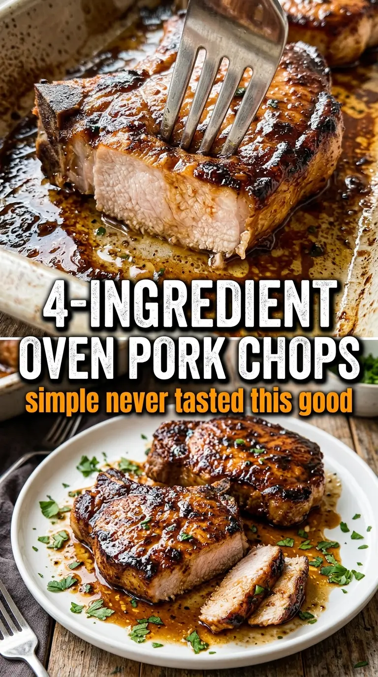 4-Ingredient Oven Pork Chops glazed golden, caramelized