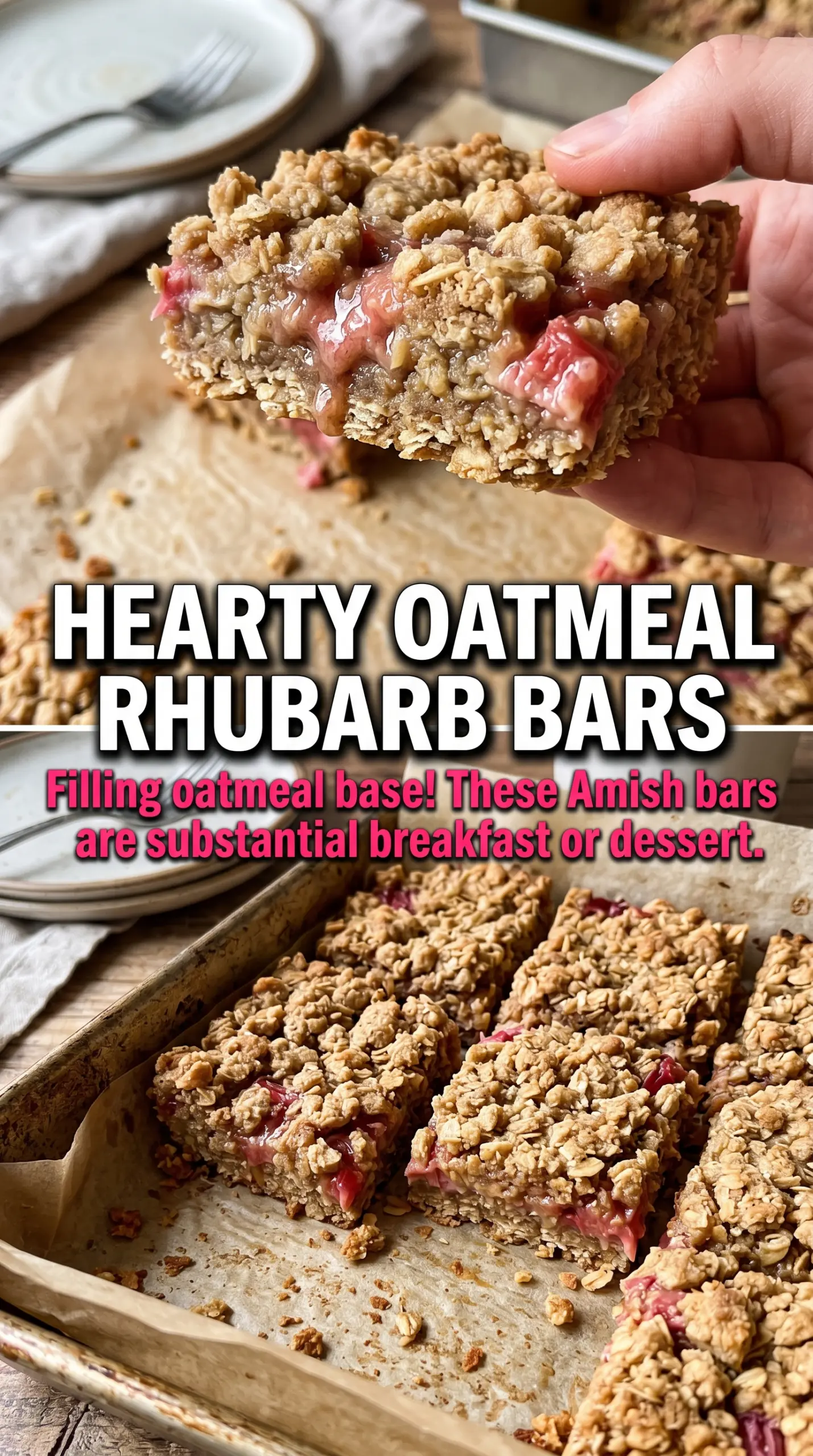 Amish oatmeal rhubarb bars golden crumbly