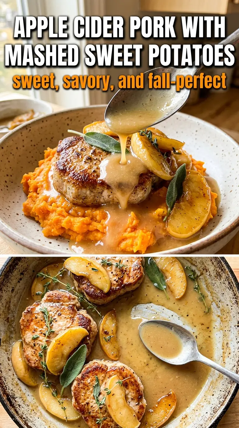 Apple Cider Pork with Mashed Sweet Potatoes, golden savory, autumn