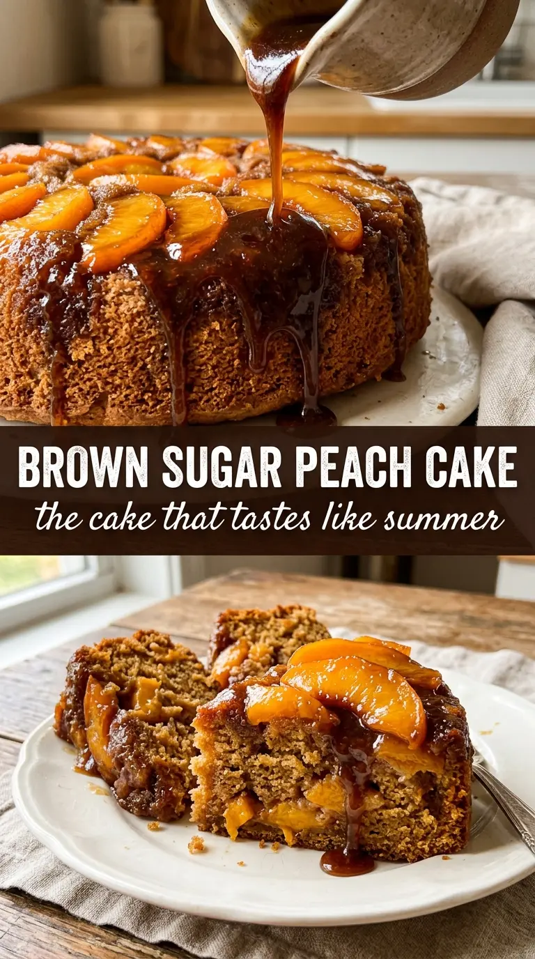 Brown Sugar Peach Cake golden moist glazed