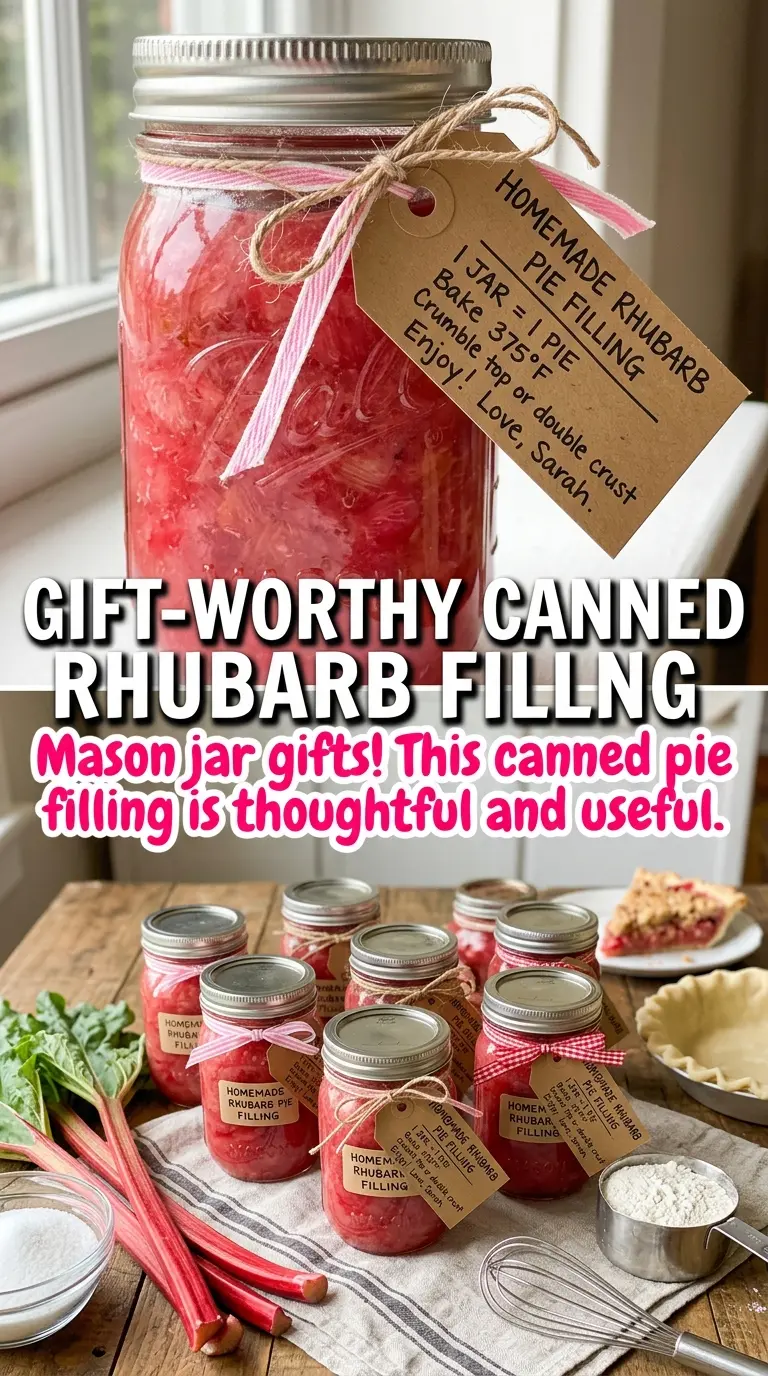 Canning Rhubarb Pie Filling thick pink jars