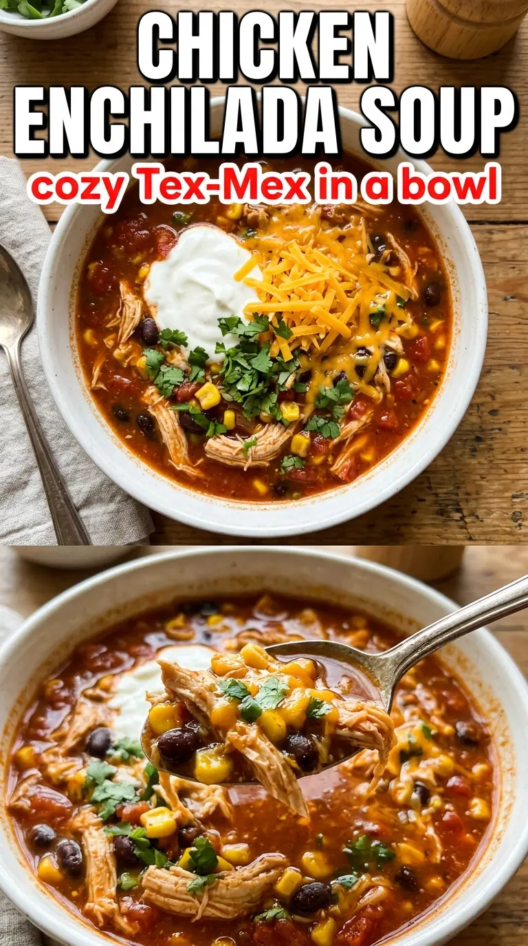 Chicken enchilada soup smoky, hearty, topped