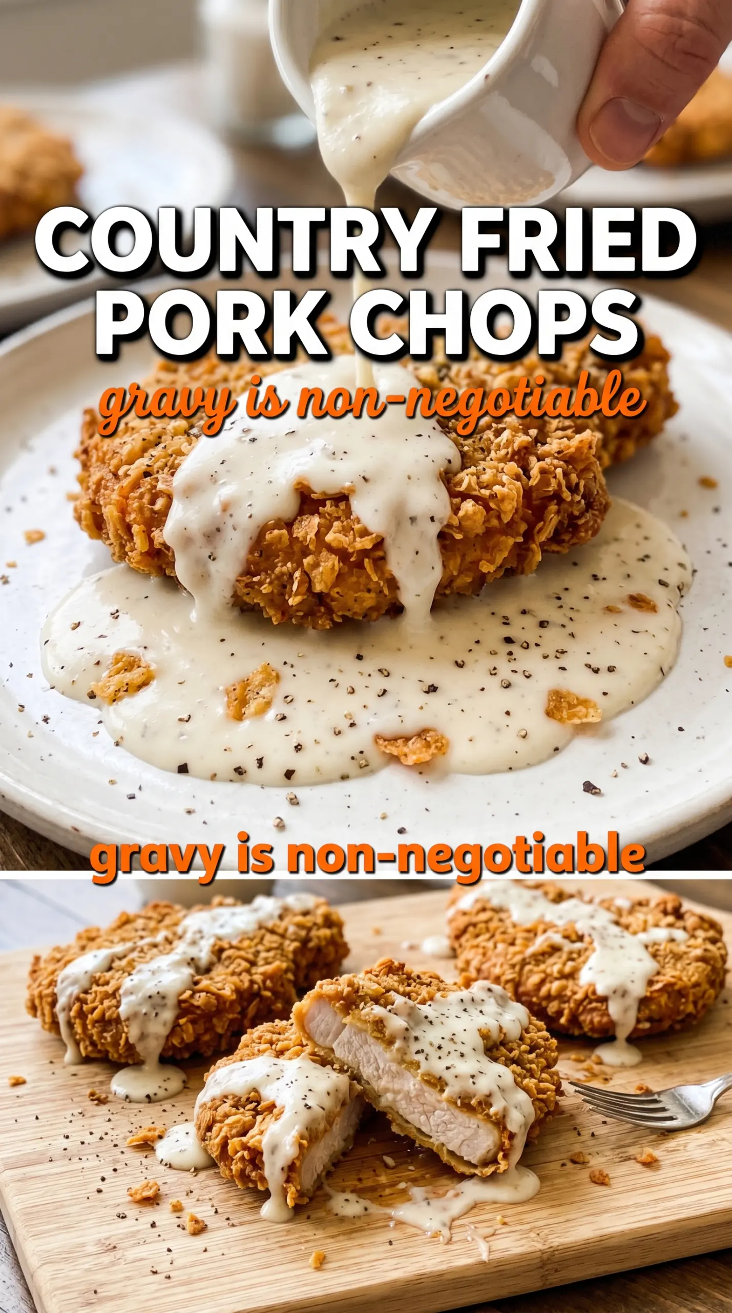Cooked pork chops or roast with sauce