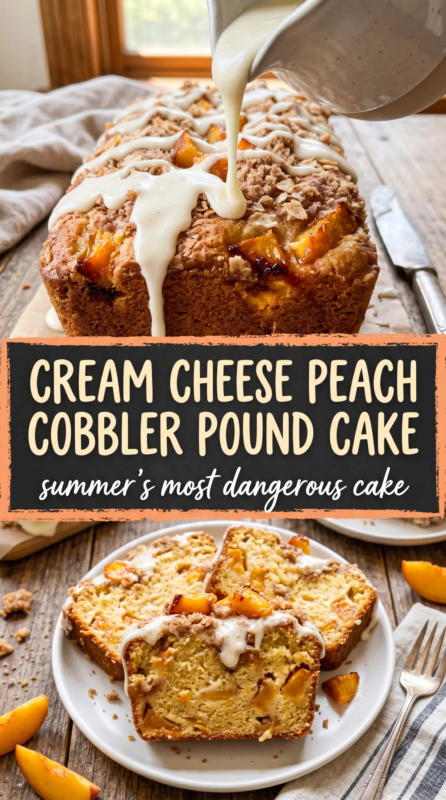 Warm peach cobbler with topping