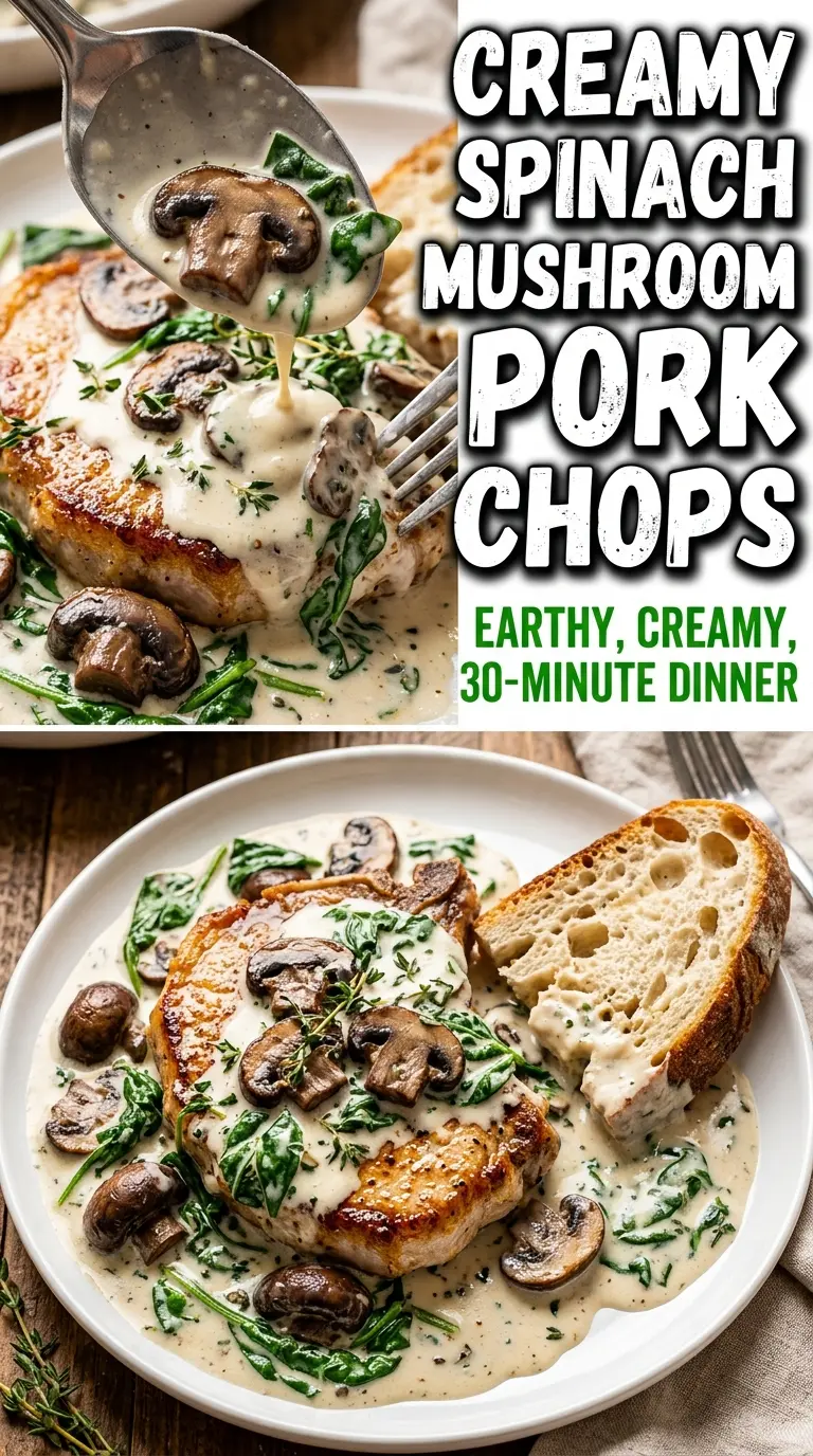 Creamy Spinach Mushroom Pork Chops savory creamy skillet