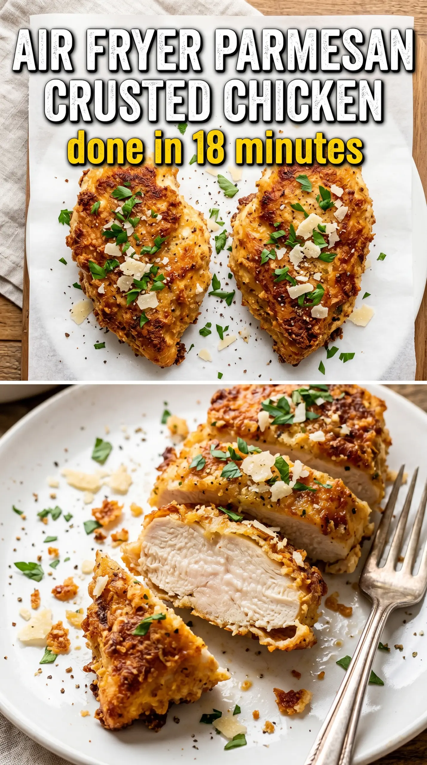 Crispy Air Fryer Parmesan Crusted Chicken, golden crispy juicy