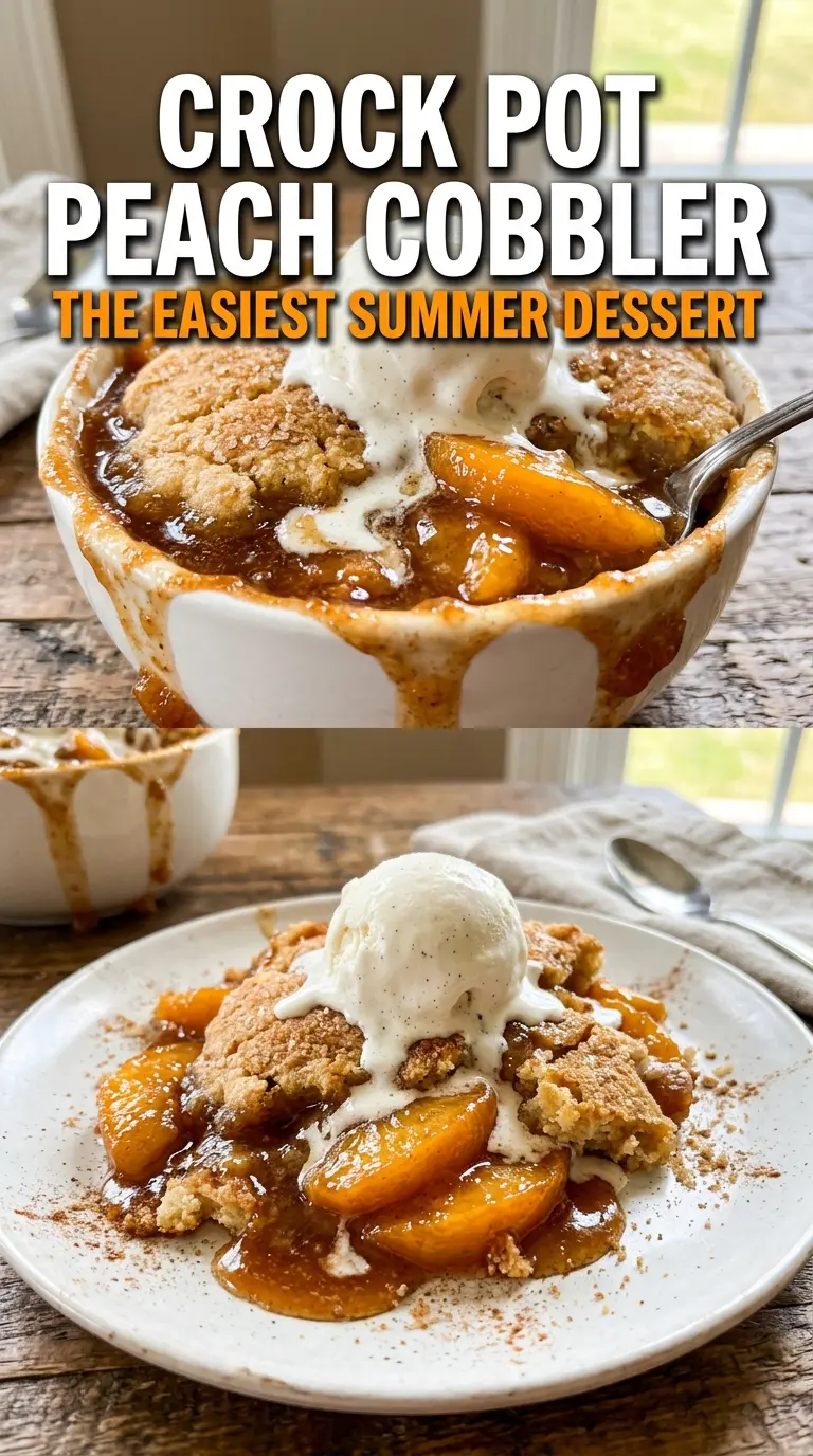 Warm peach cobbler with topping