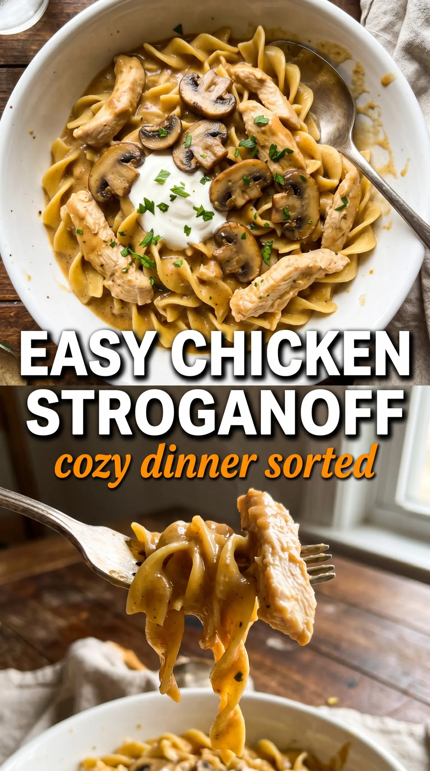 Easy Chicken Stroganoff creamy noodles mushrooms