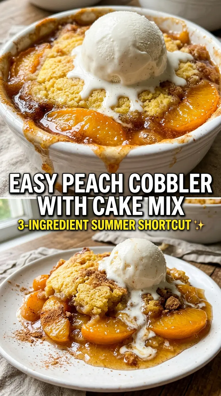 Easy Peach Cobbler with Cake Mix golden crumbly bubbling