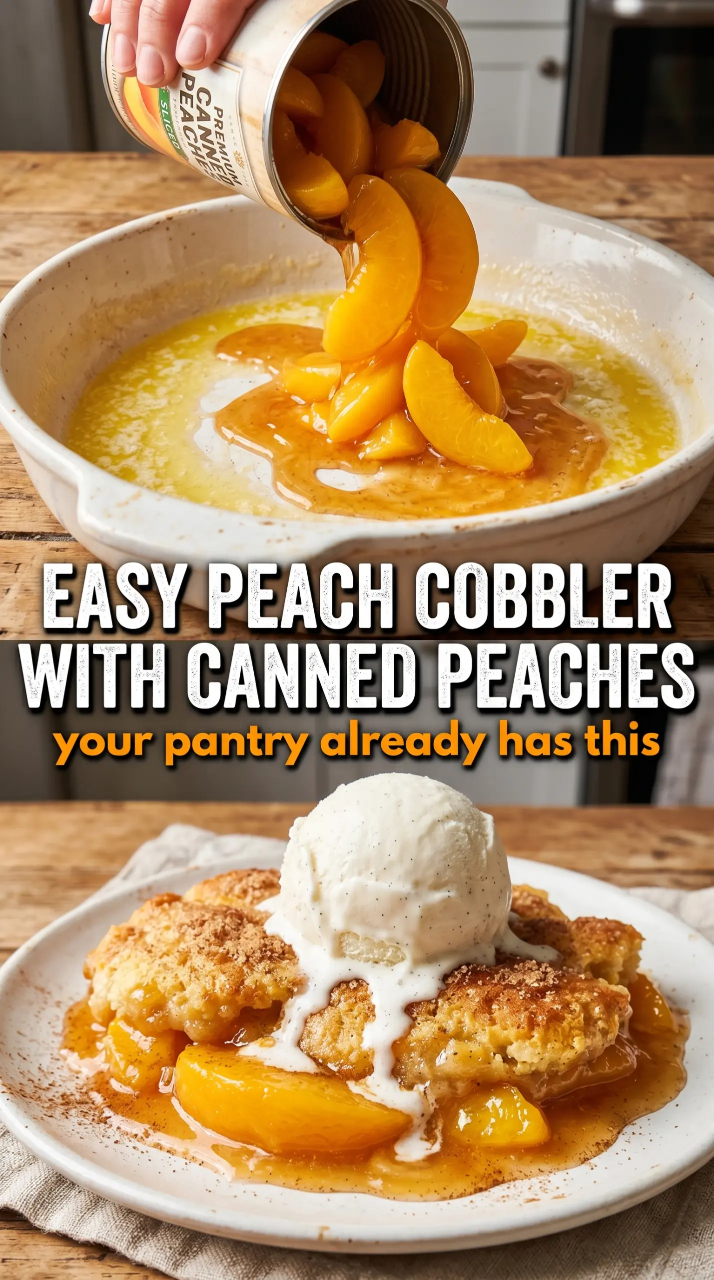 Warm peach cobbler with topping