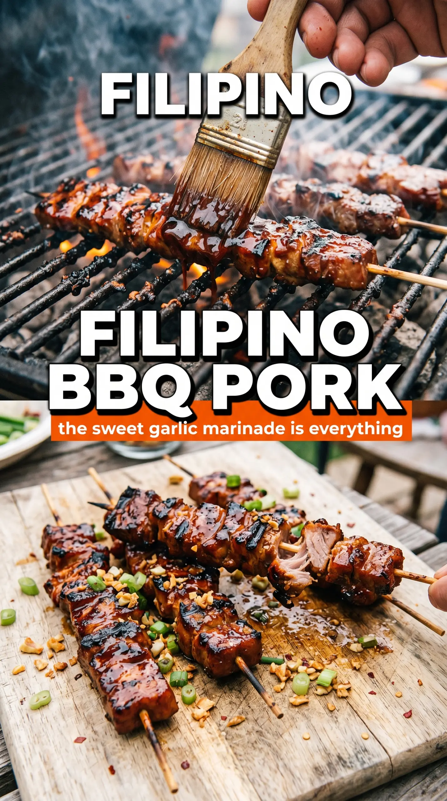 Filipino BBQ pork sticky charred skewers