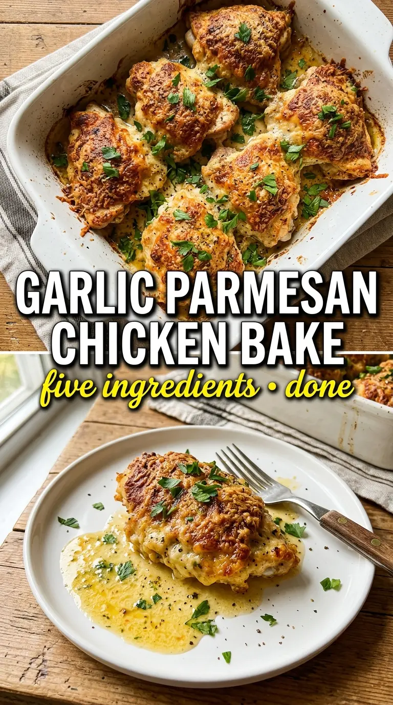 Garlic Parmesan Chicken Bake golden crust, baked chicken, crispy topping