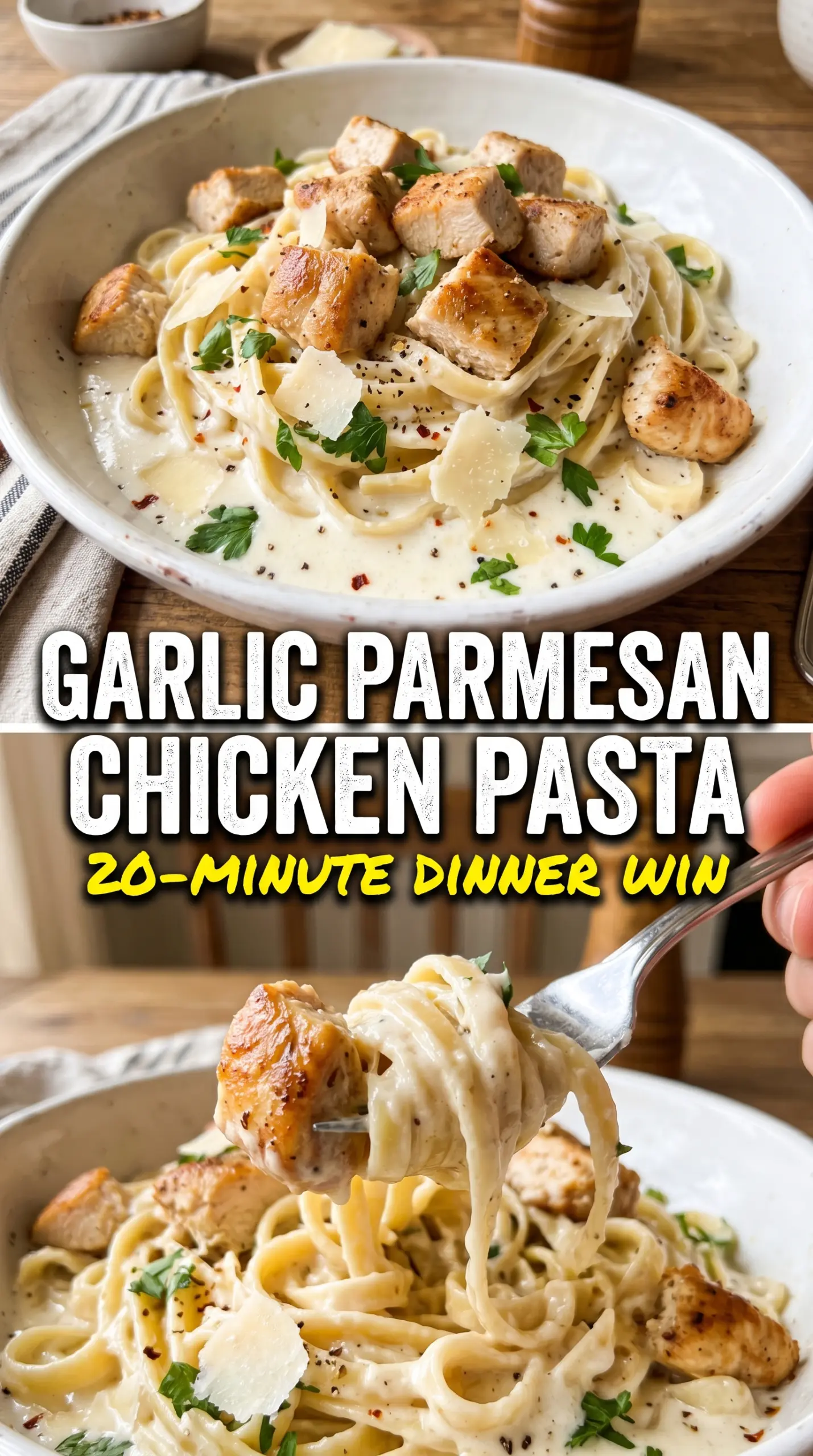 Plated chicken pasta with sauce