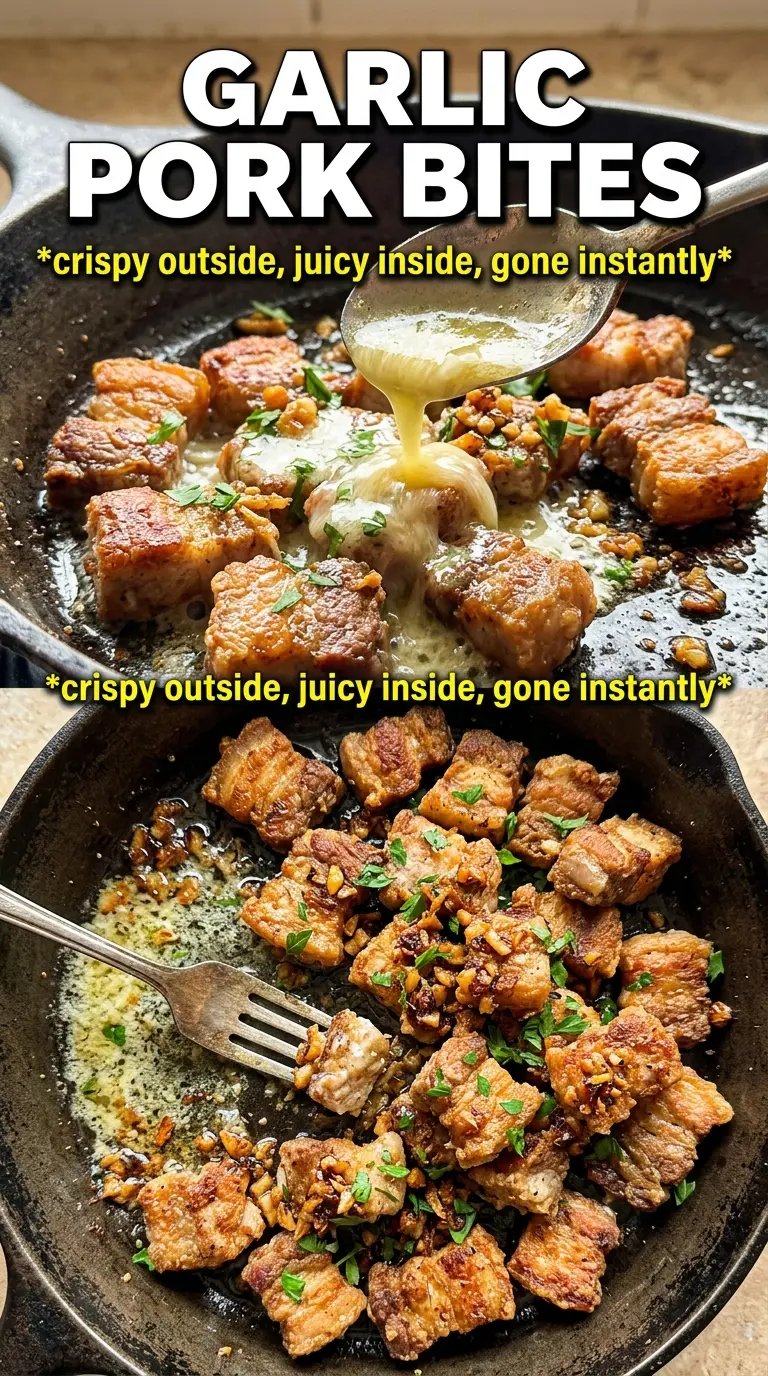 Garlic Pork Bites crispy buttery skillet