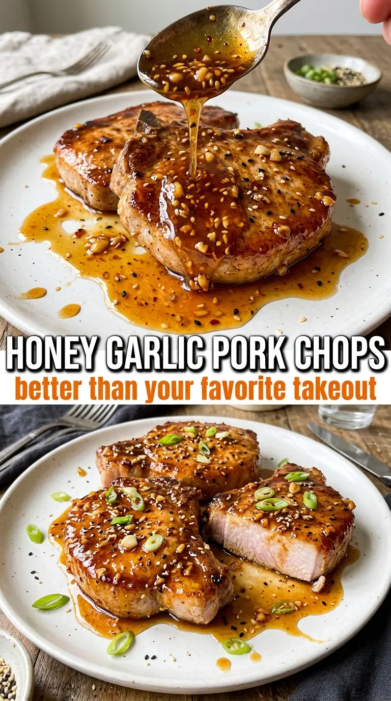Honey Garlic Pork Chops sticky glazed skillet