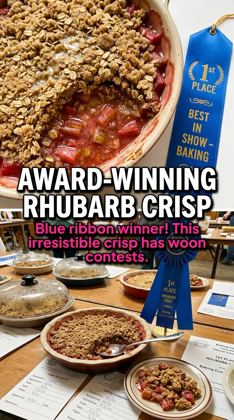 Irresistible Rhubarb Crisp golden oat topping, sweet-tart dessert
