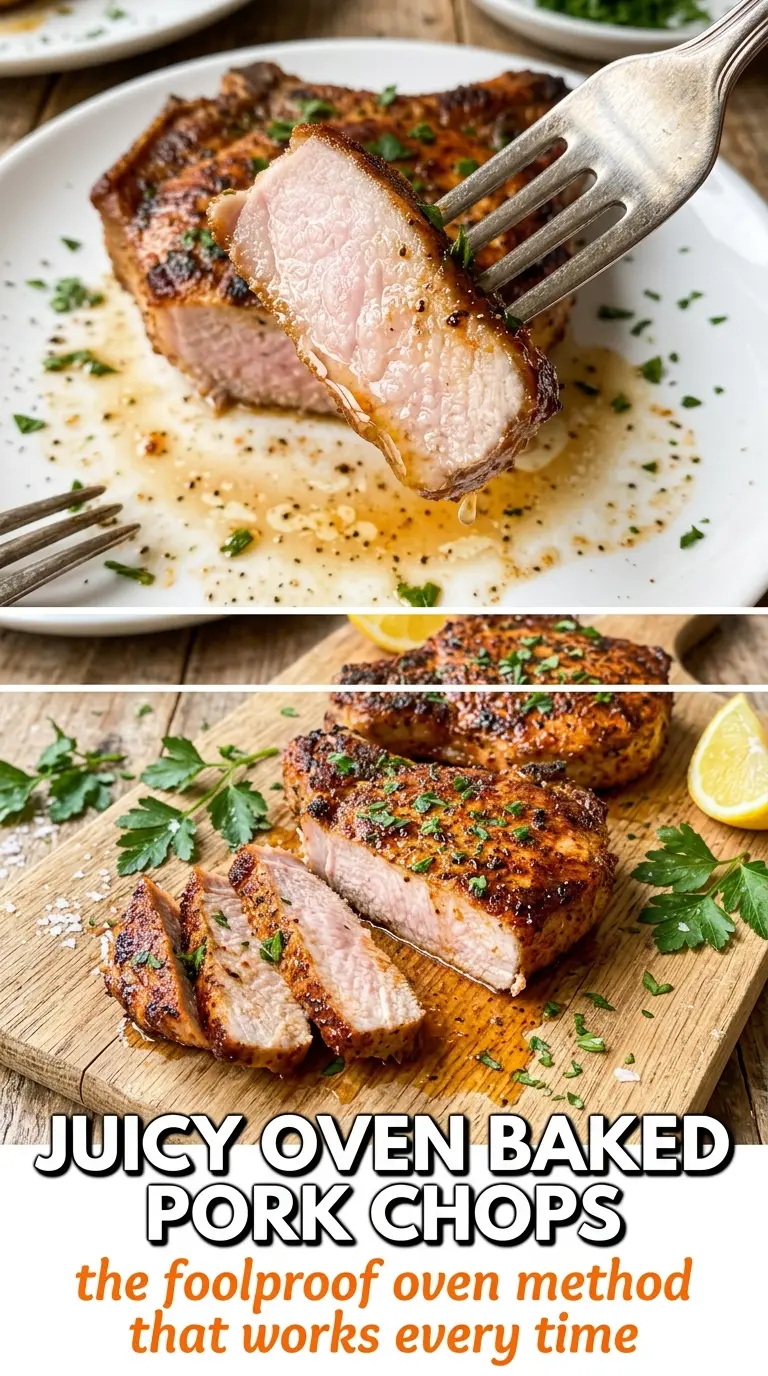 Juicy Oven Baked Pork Chops golden crust, juicy center