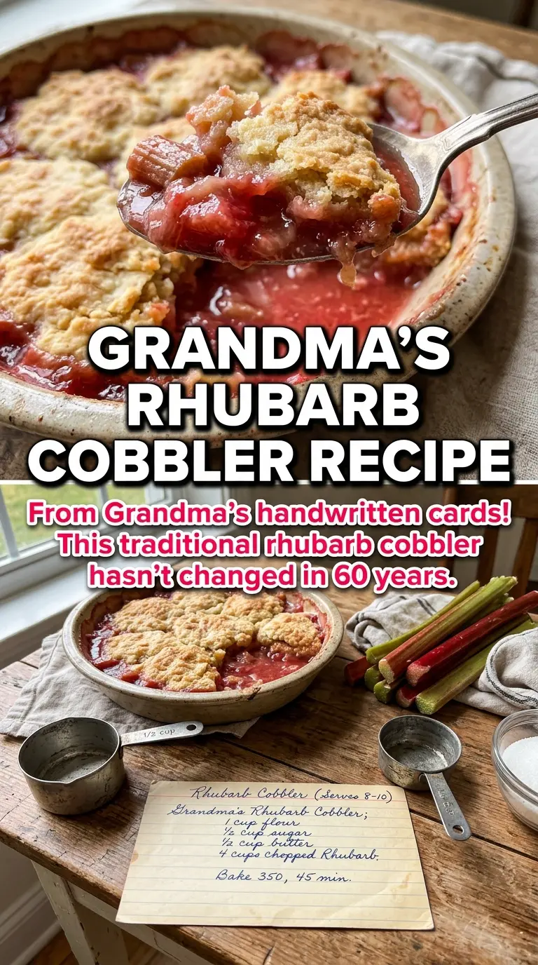 Old fashioned rhubarb cobbler tender biscuit topping bubbling fruit
