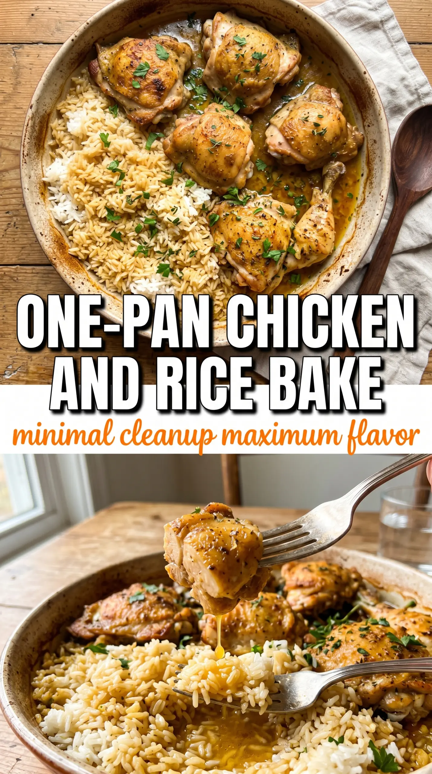 One-Pan Chicken and Rice Bake golden crispy herb-flecked