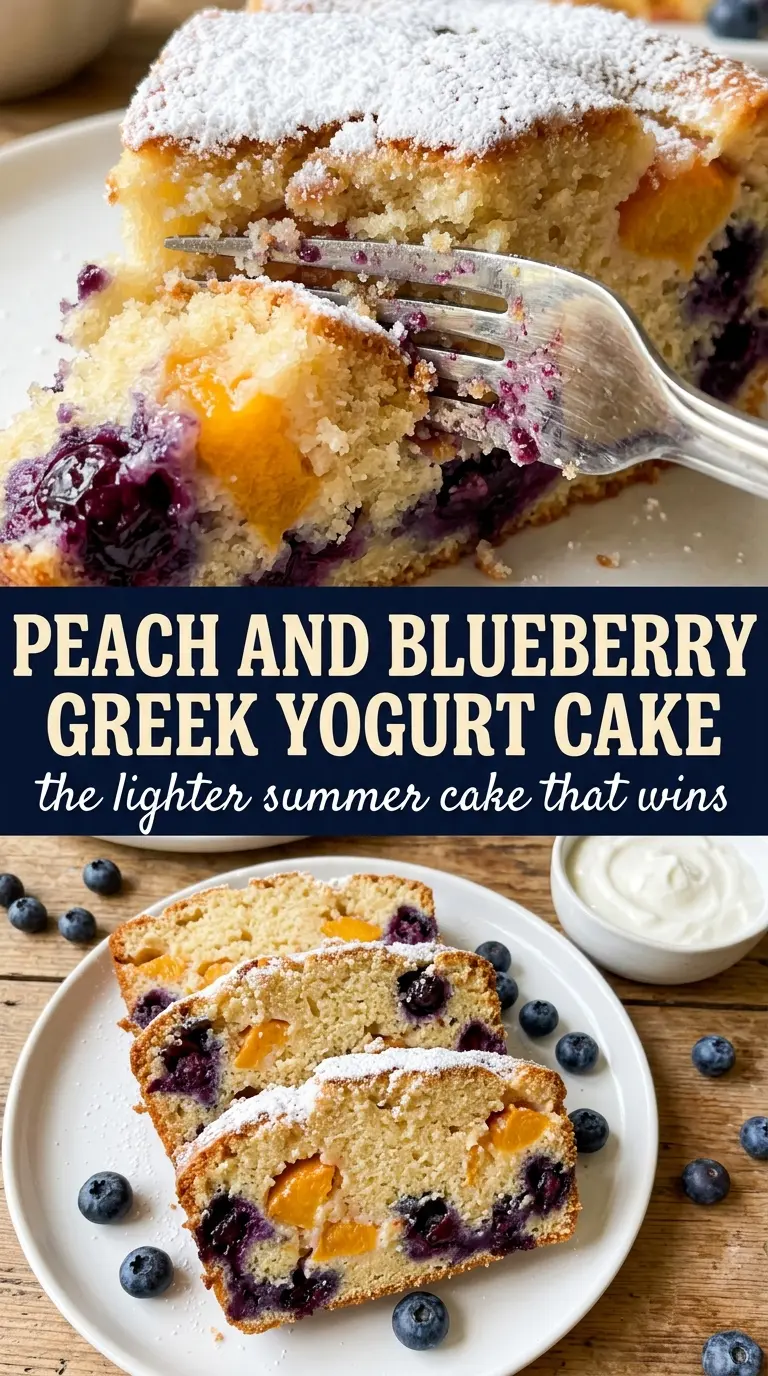 Peach and Blueberry Greek Yogurt Cake moist fruit-studded