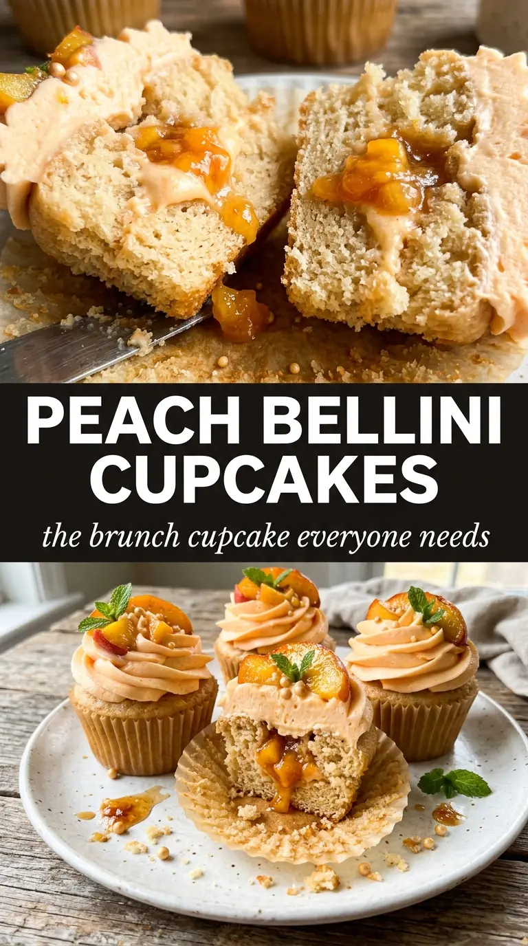 Peach Bellini cupcakes champagne-kissed, peach buttercream, elegant dessert