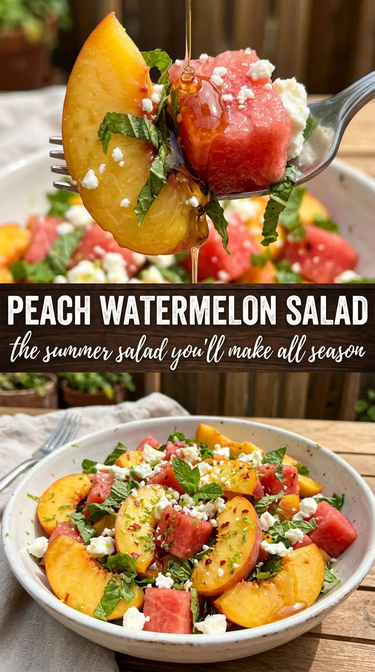 Peach Watermelon Salad fresh minty colorful