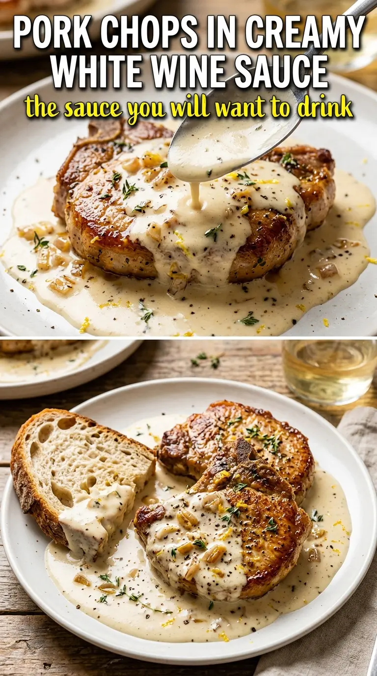 Cooked pork chops or roast with sauce