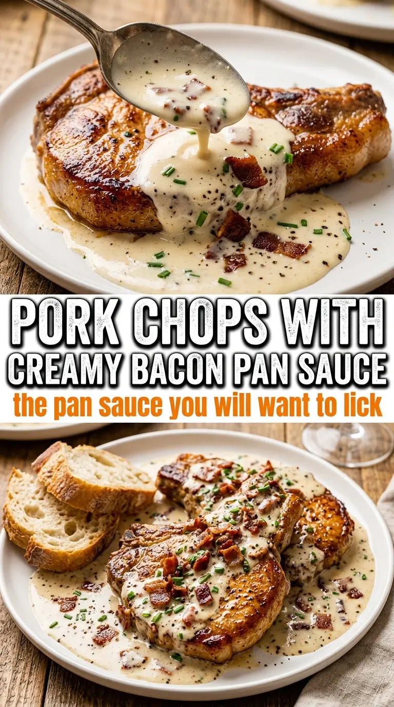 Pork Chops with Creamy Bacon Pan Sauce creamy bacon shallots