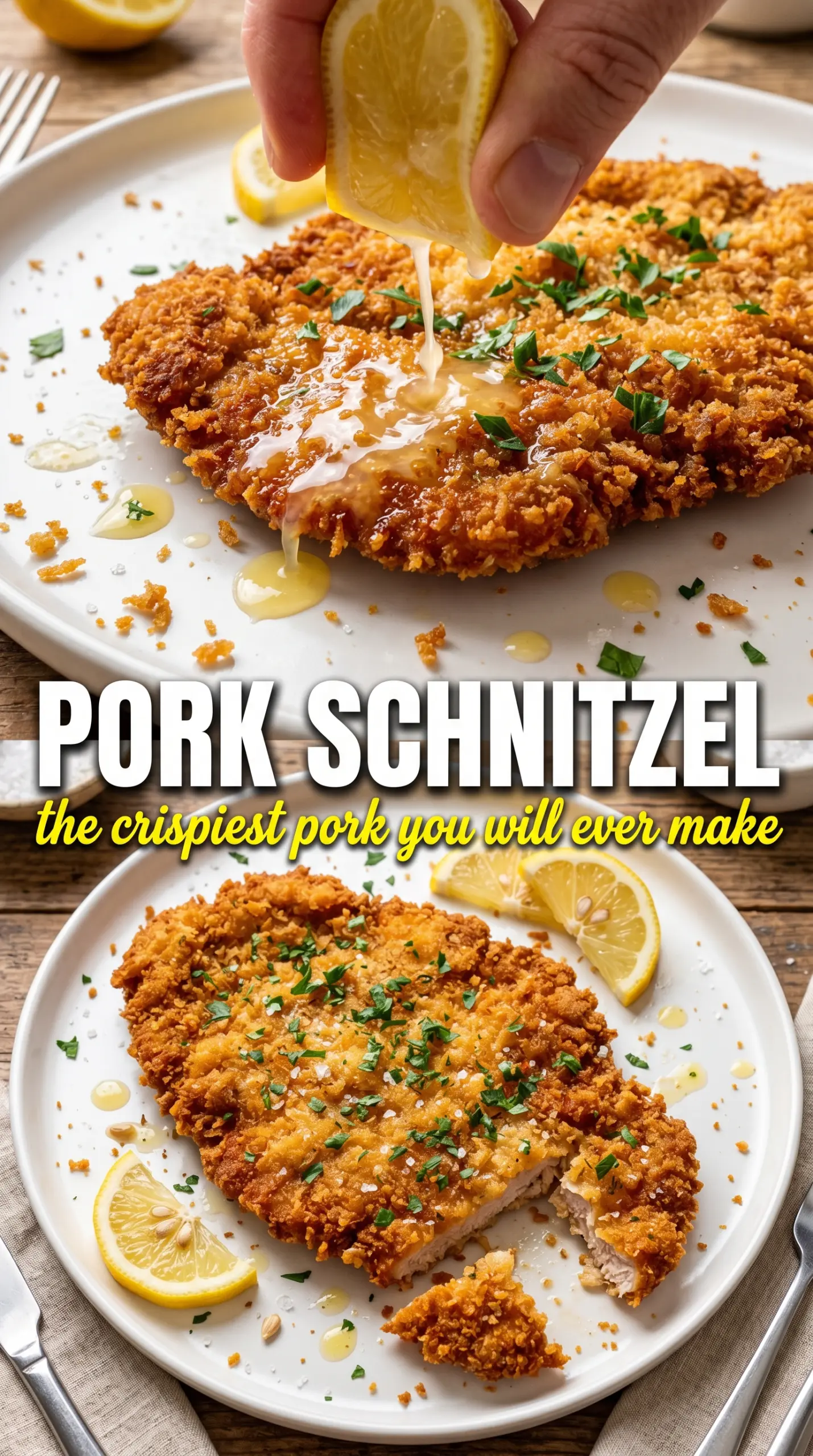 Pork Schnitzel crispy golden lemon