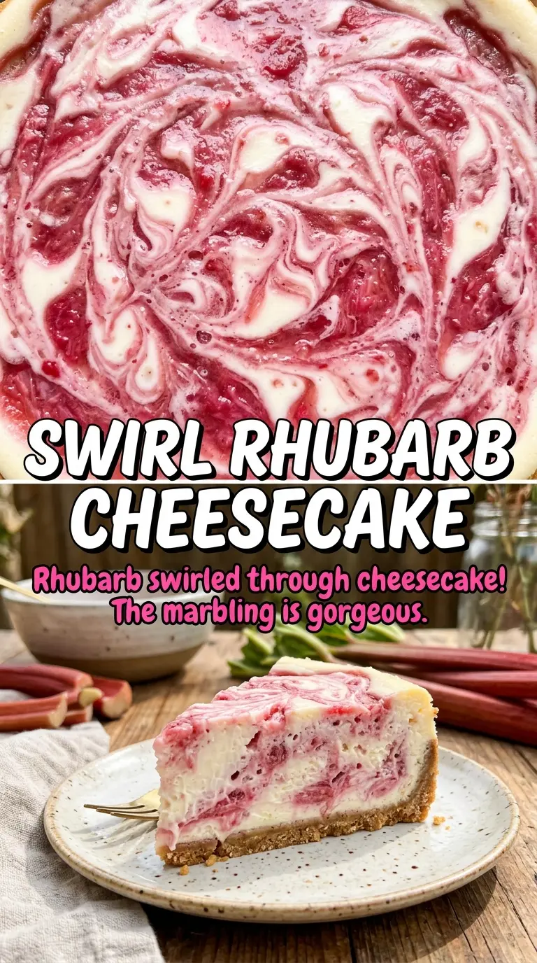 Rhubarb Cheesecake creamy pink-topped