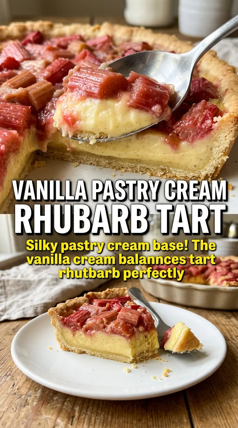 Rhubarb Cream Tart with vanilla cream and roasted rhubarb