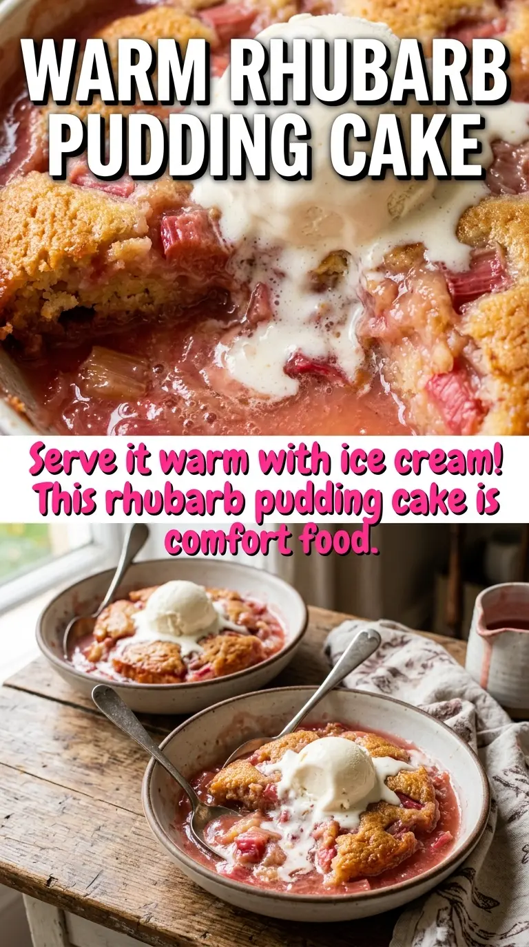 Rhubarb pudding cake sweet, saucy, spring dessert