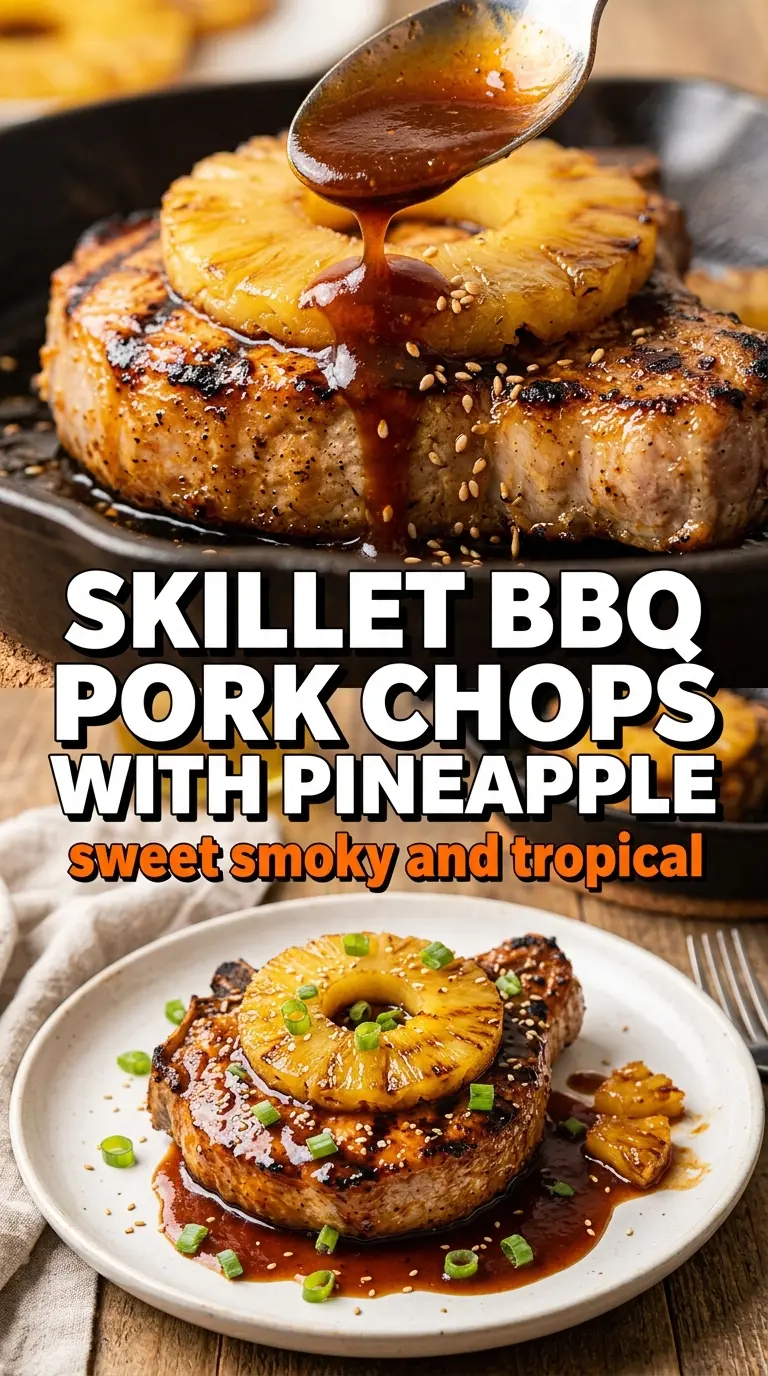 Skillet BBQ Pork Chops with Pineapple, smoky-sweet, caramelized