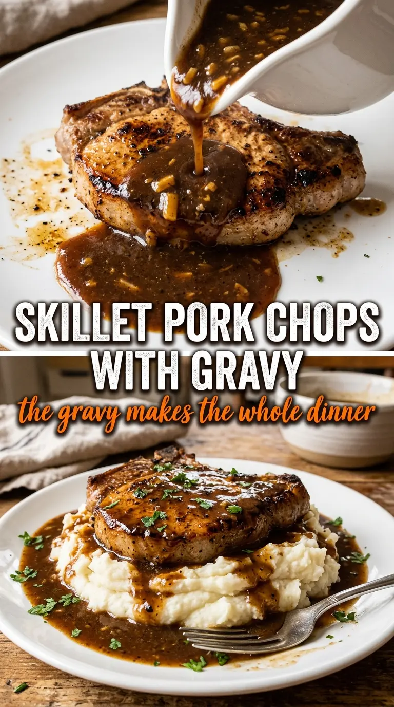 Cooked pork chops or roast with sauce